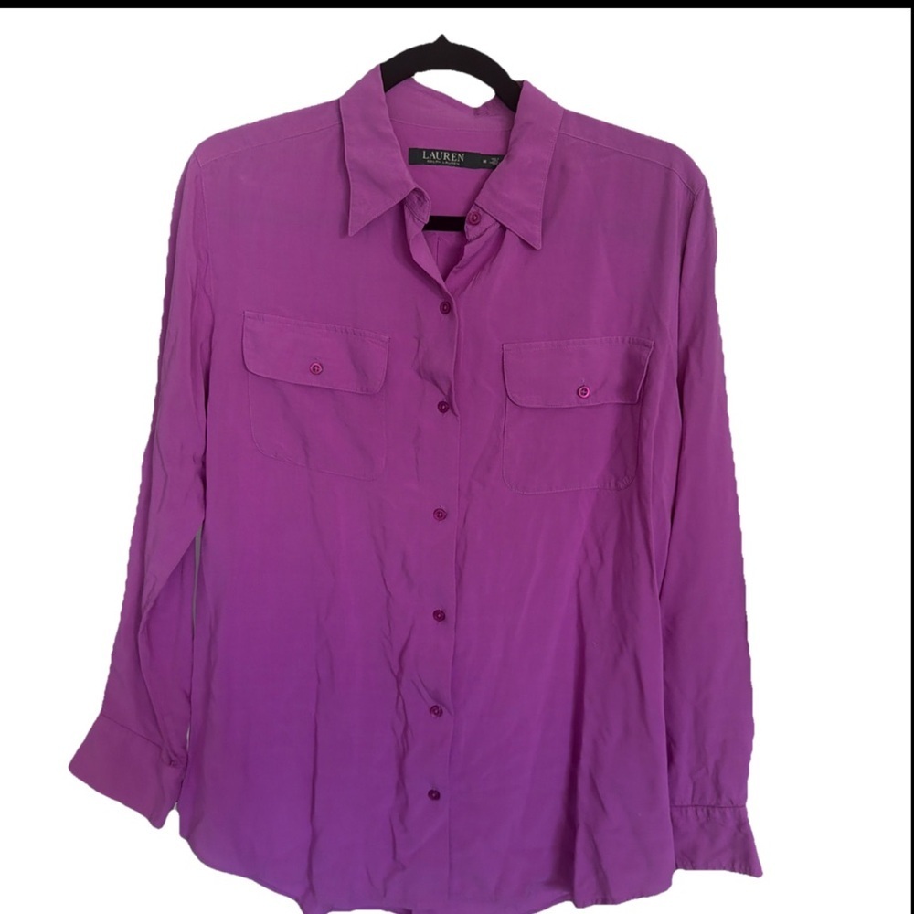 Lauren Ralph Lauren Purple Viscose Button Up Tunic Women's Size MEDIUM O-16